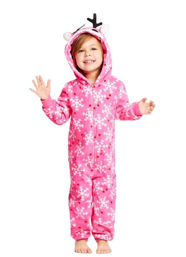 Jellifish Kids Toddler Pink Deer 1 pc Sleeper Pajamas Animal Face Hood 2T New