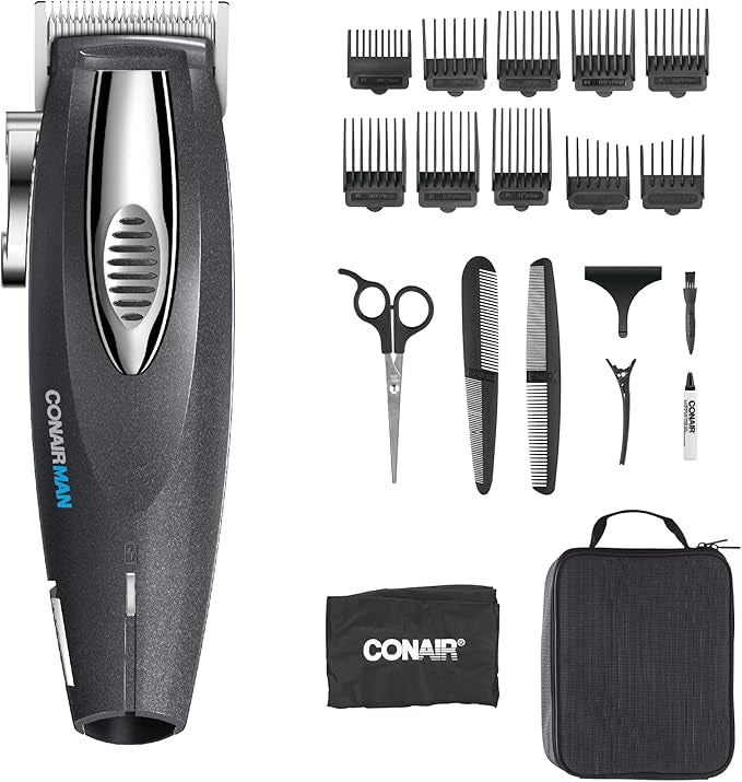 ConairMAN Hair Clippers for Men, 20-Piece Home Hair Cutting Kit with Lithium Ion Powered Cordless Clipper