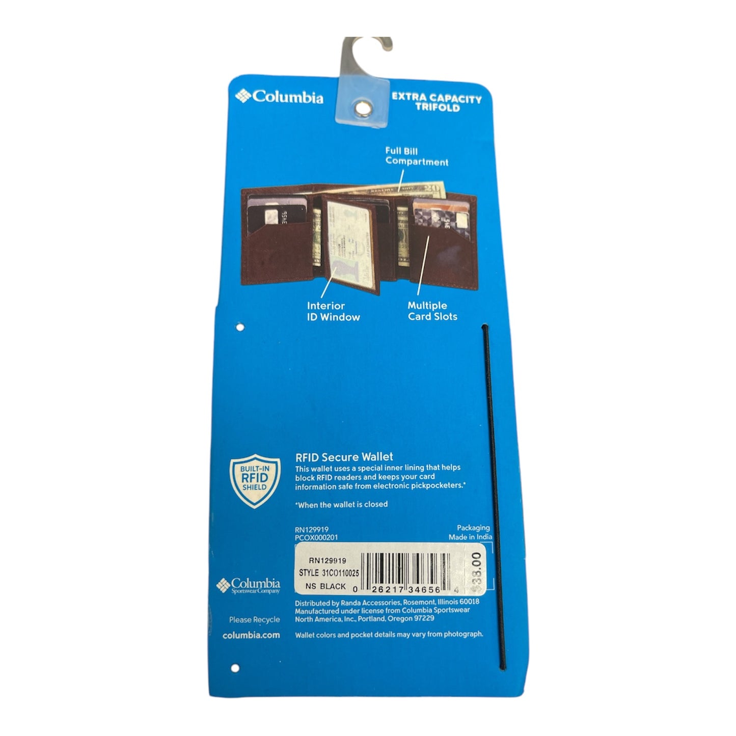 Men’s Columbia Ultimate Capacity Black Tri-Fold Wallet RFID Secure