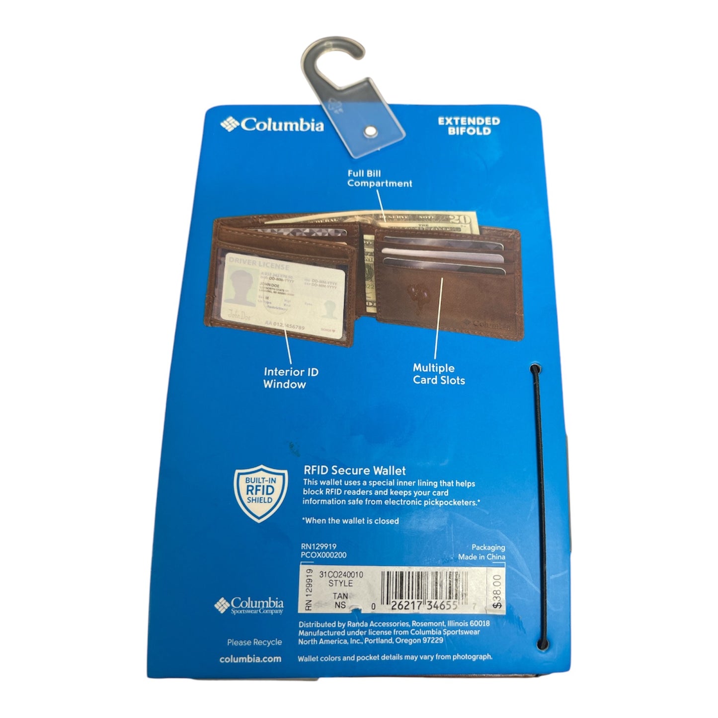 Columbia Men's rfid Security Blocking Traveler Wallet Tan Ultimate Capacity