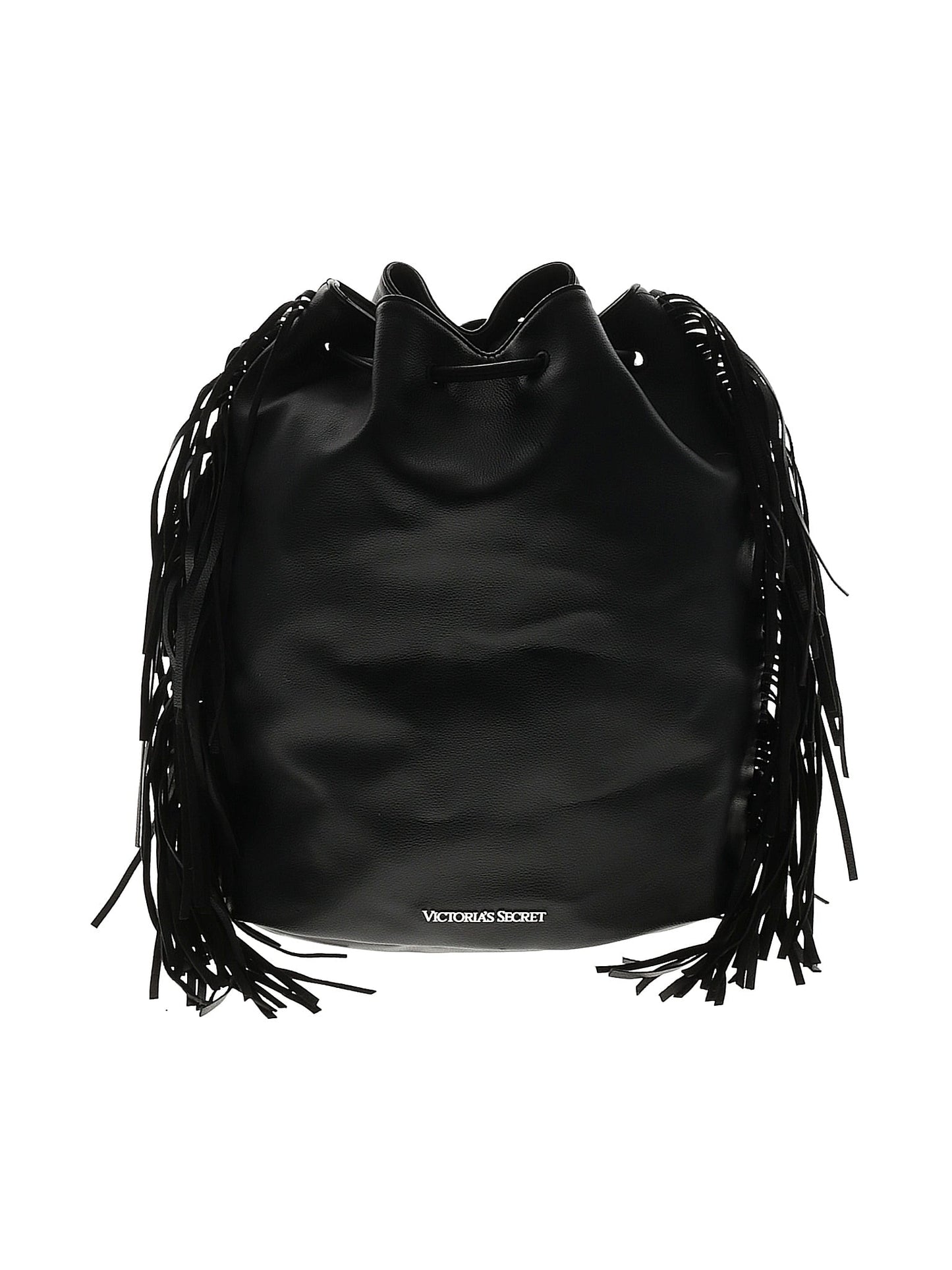 VICTORIA'S SECRET Black Fringed Drawstring Backpack $85 NWT