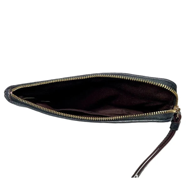 COACH BLUE DENIM WITH LEATHER LARGE CORNER ZIP WRISTLET WALLET CLUTCH CH386