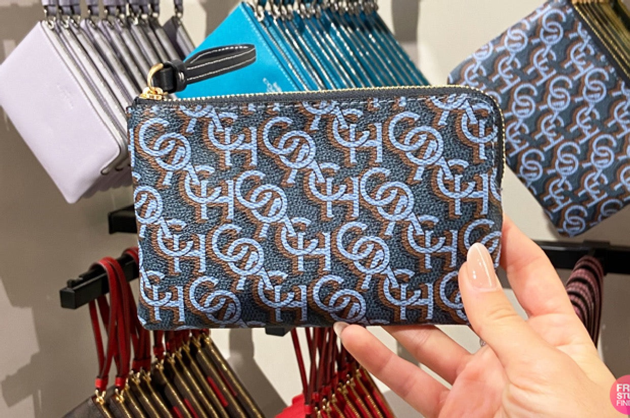 Authentic Coach Corner Zip Wristlet With Coach Monogram Print - Navy