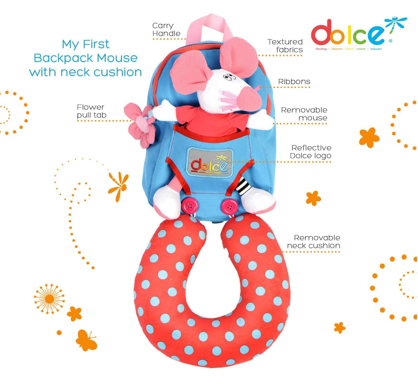 Dolce MY FIRST BACKPACK MOUSE WITH NECK CUSHION