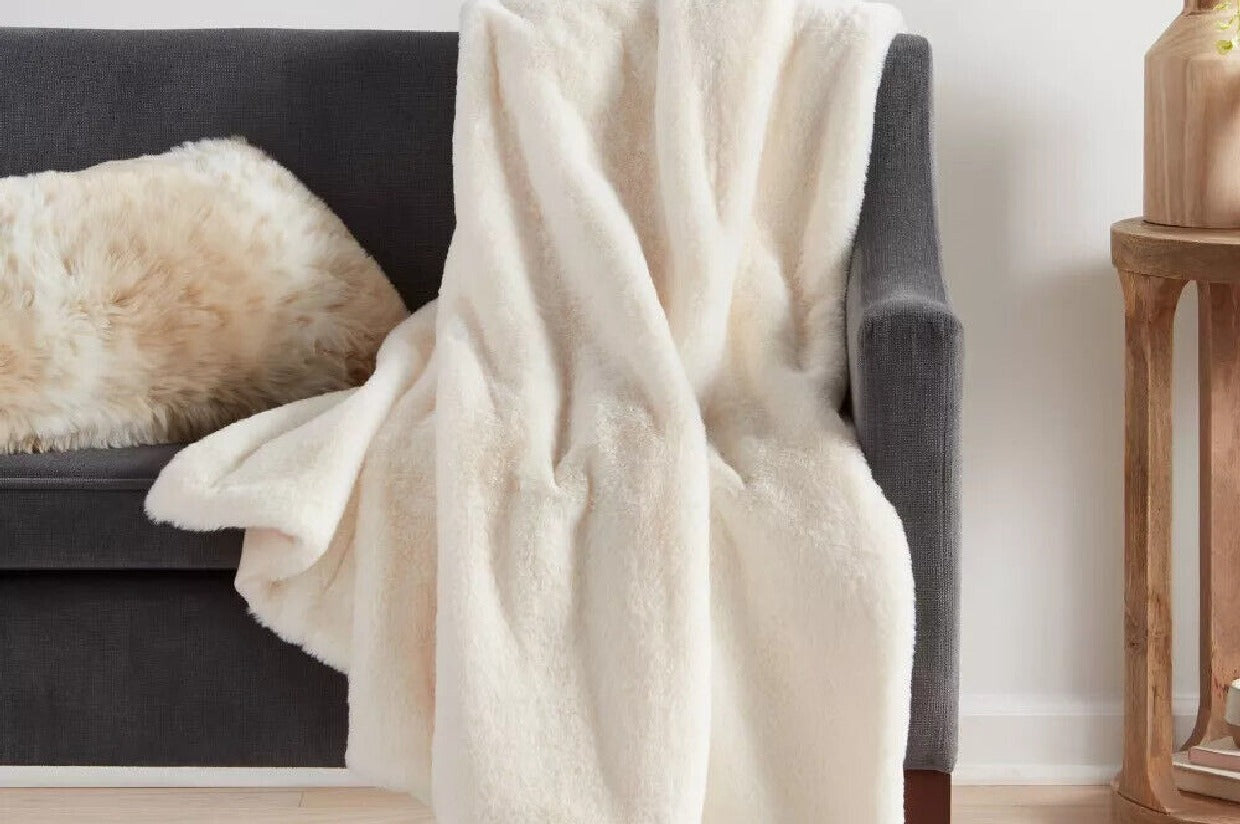 Faux Rabbit Fur Soft Throw Blanket Threshold Off-White by Threshold