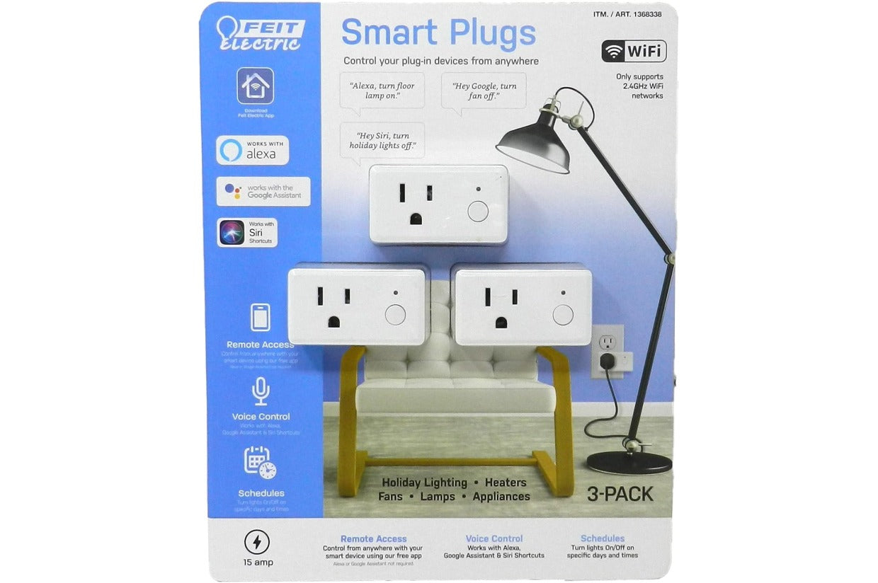 Feit Electric Wifi Smart Plug 3 Pack Works With Alexa, Siri & Google Home
