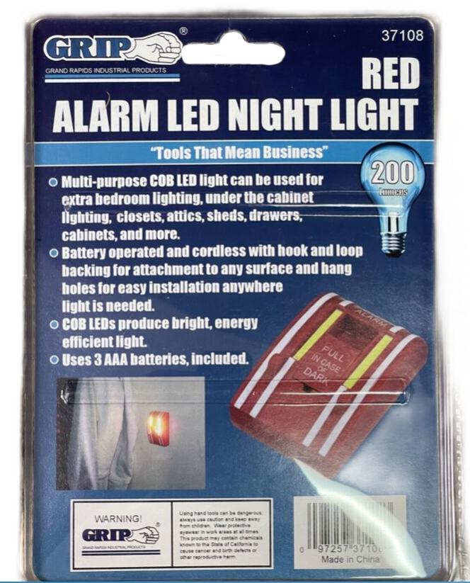 GRIP Red Alarm LED Night Light 200 Lumens by GRIP 37108 Cute Kids Room Play Room