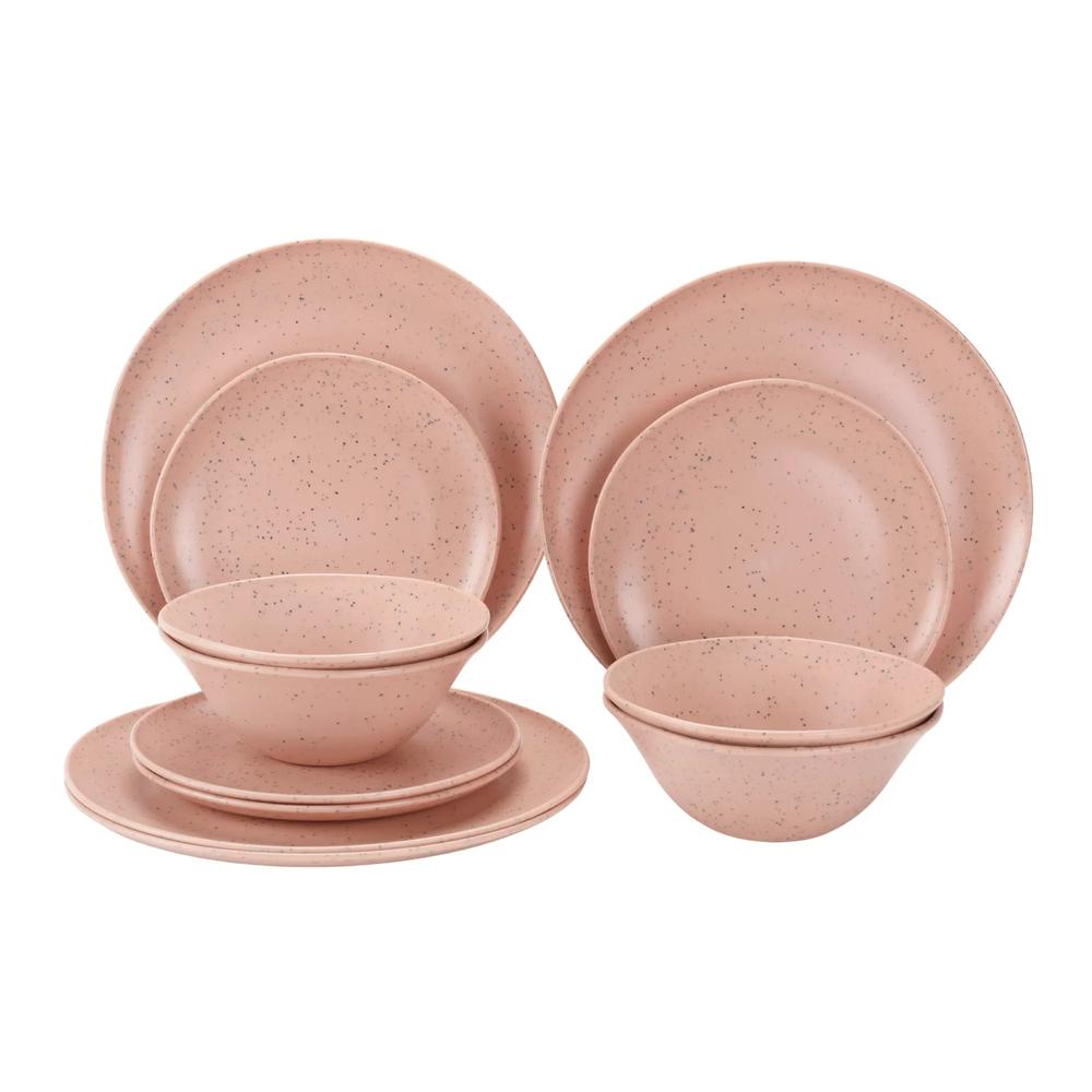 Mainstays 12 Piece Eco Friendly Dinnerware Set Pink Bargain Wright