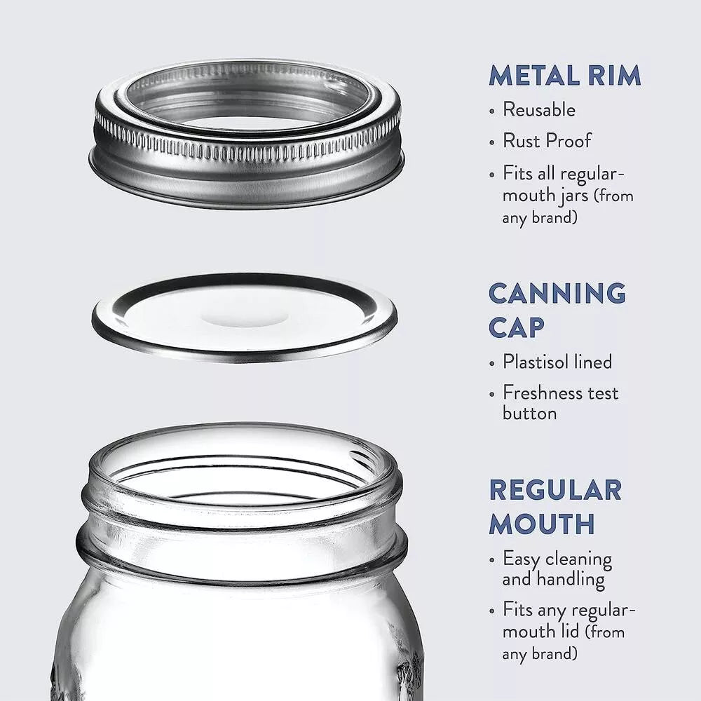 Mason Glass Jar Pints Regular Mouth Food Storage Containers 4 Pack Canning
