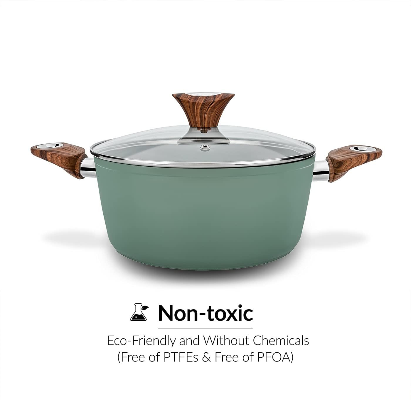 Phantom Chef 4.4 QT Casserole | Stockpot | Aluminum Body Non-Stick Ceramic Coating | With Soft Touch Stay Cool Handle | Dishwasher Safe | Non-Toxic PFOA & PTFE Free Pan | Color Green