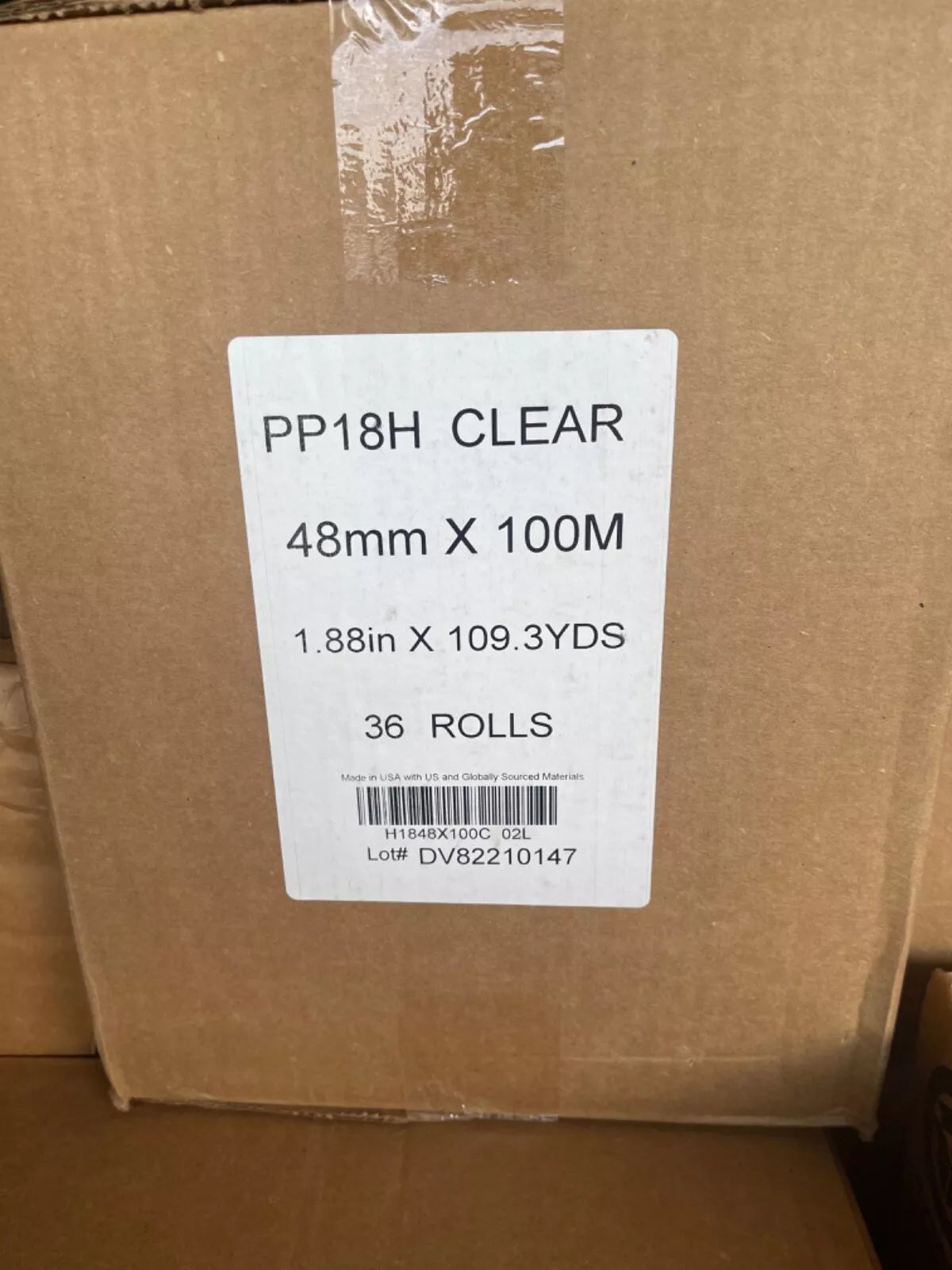 Shipping Tape 6 rolls PP18H 48mm x 100m 1.88" x 109.3 yds machine grade Shipping Tape