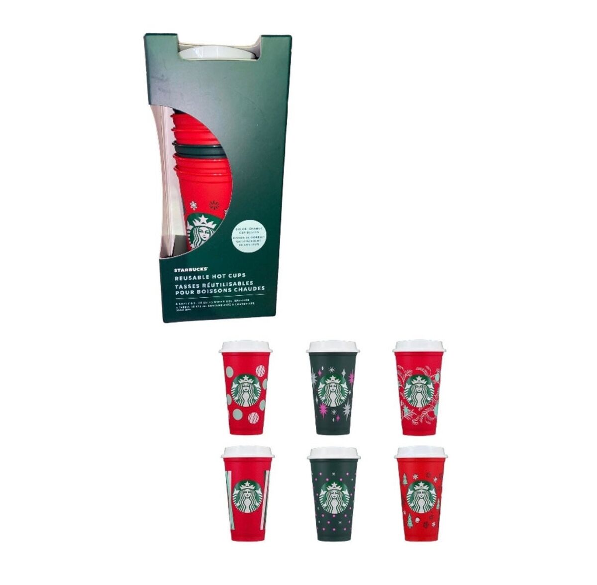 Starbucks Reuseable Hot Cups Color Changing Christmas Case of 12 packs!