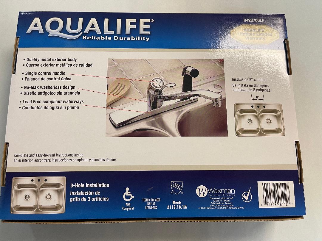 Aqualife Classic Metal Single Control Lever Kitchen Faucet w/ Spray in Deck Chrome 0423700FL