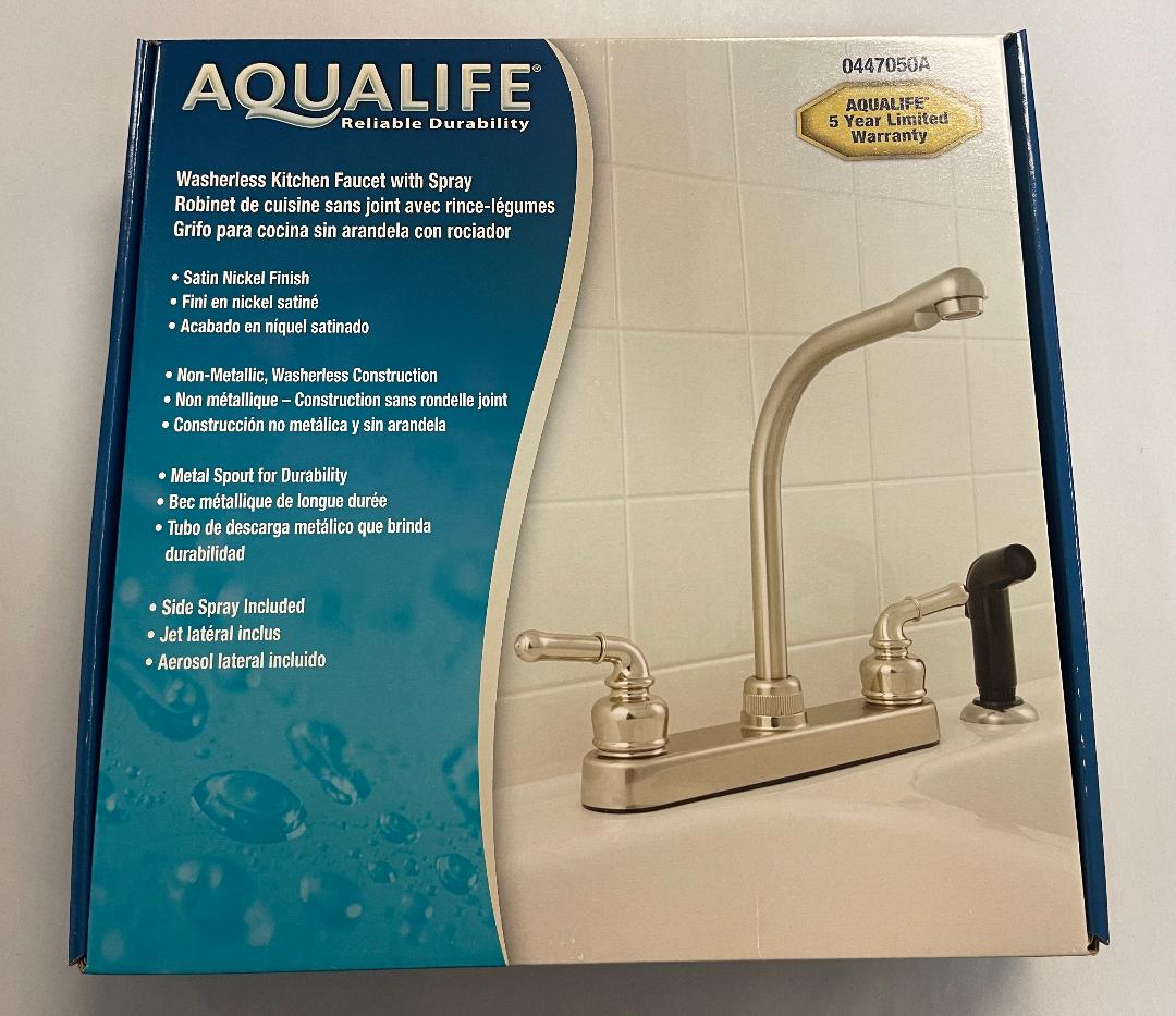 Aqualife Two Handle Satin Nickel Washerless Kitchen Faucet W Side Spray 0447050A