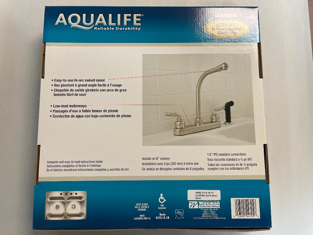 Aqualife Two Handle Satin Nickel Washerless Kitchen Faucet W Side Spray 0447050A