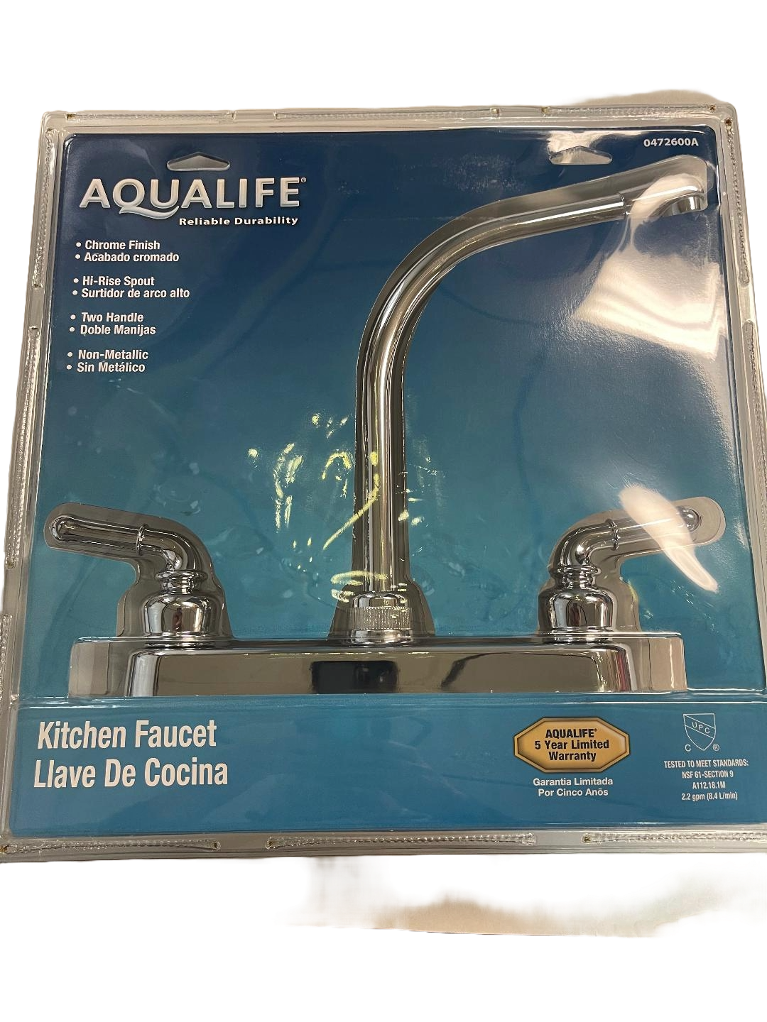 Aqualife two handle kitchen faucet chrome hi-rise spout non-metallic