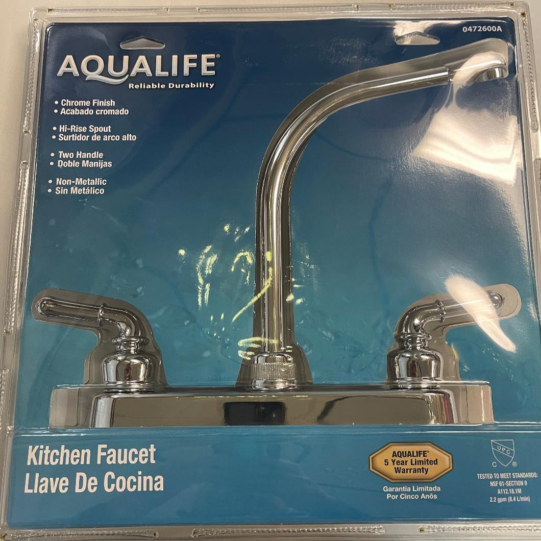 Aqualife two handle kitchen faucet chrome hi-rise spout non-metallic 0472600A