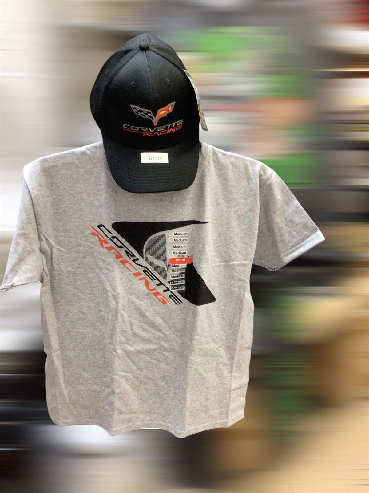 Chevrolet Corvette YOUTH Black Baseball Hat AND Kids T Shirt Med or Large! NEW