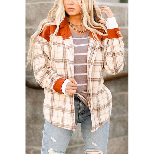 Joy & Kate Orange Contrast Corduroy Plaid Shacket