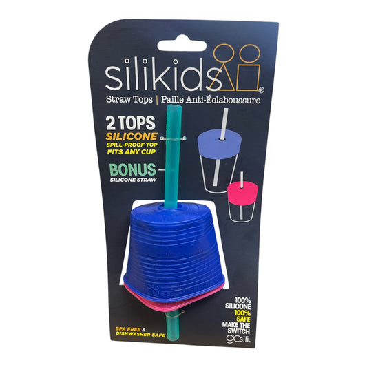 Silikids Silicone Cup Cover Drink Protector with 8'' Reusable Soft Silicone Drinking Straws, 2-Pack