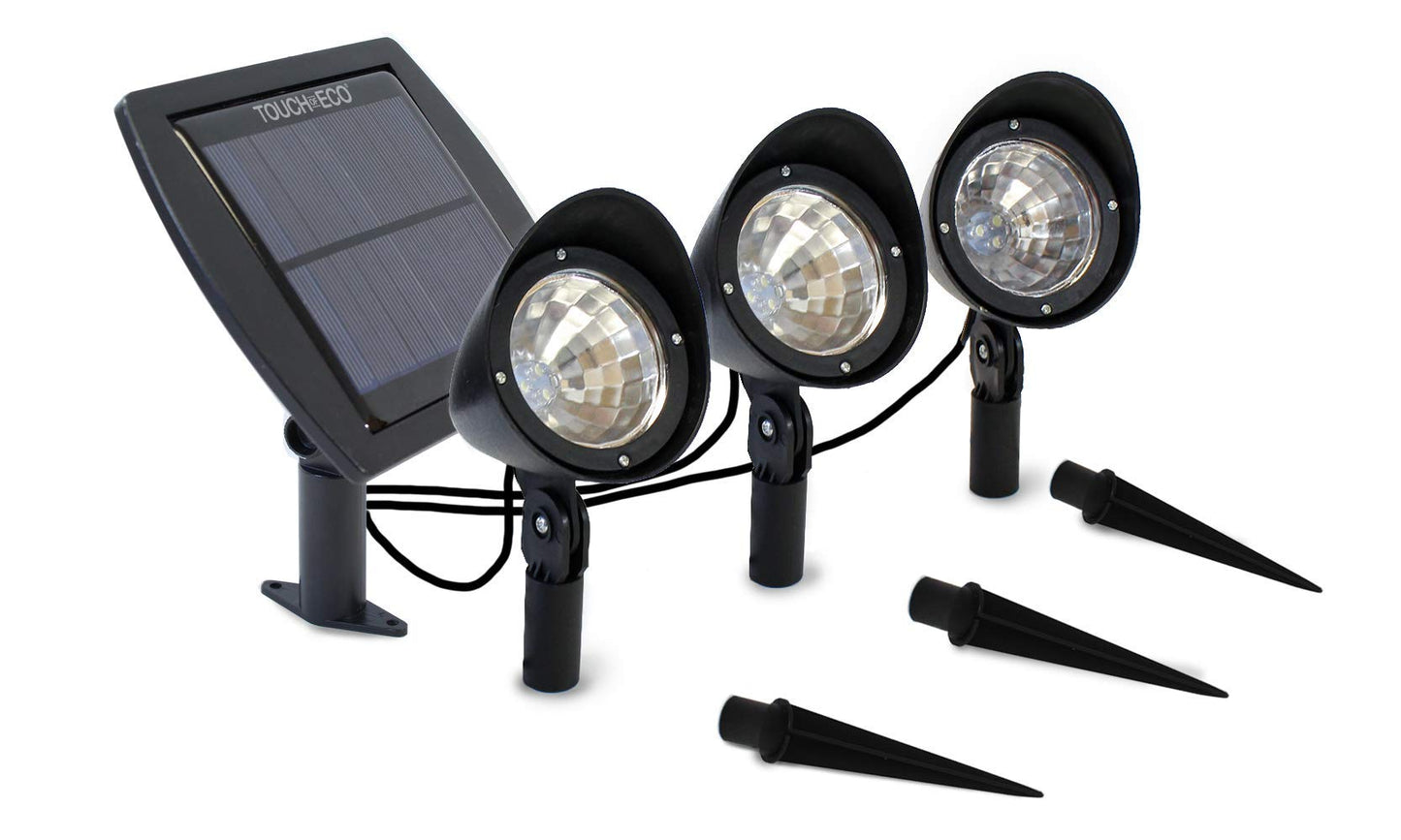 Solar Powered 3 Spotlight LED Set - Produces Ultra Bright LED Light - includes 3 Spotlights and High Efficiency Solar Panel