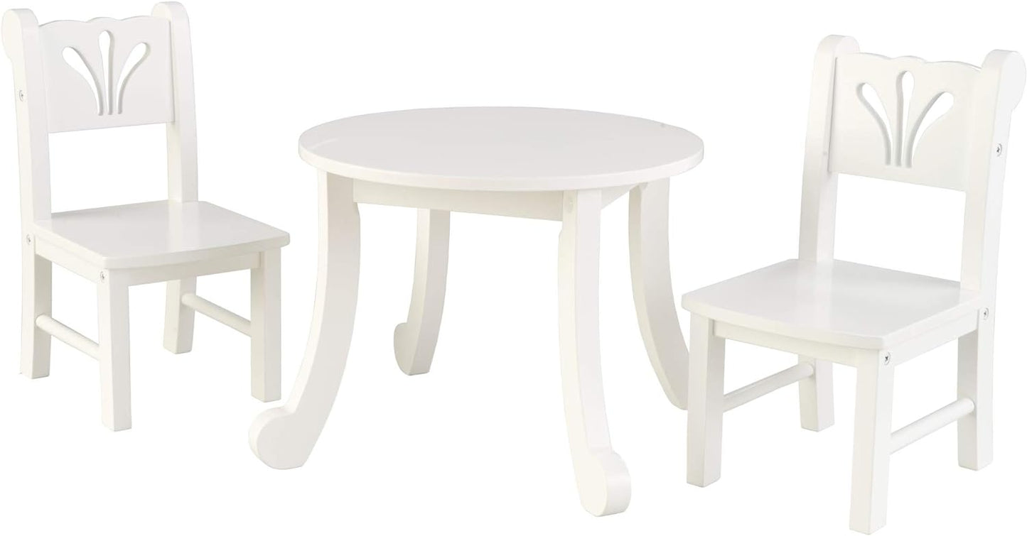 KidKraft Wooden Queen-Anne Style Lil' Doll Table & Chair Set for 18-Inch Dolls - White, Gift for Ages 3+