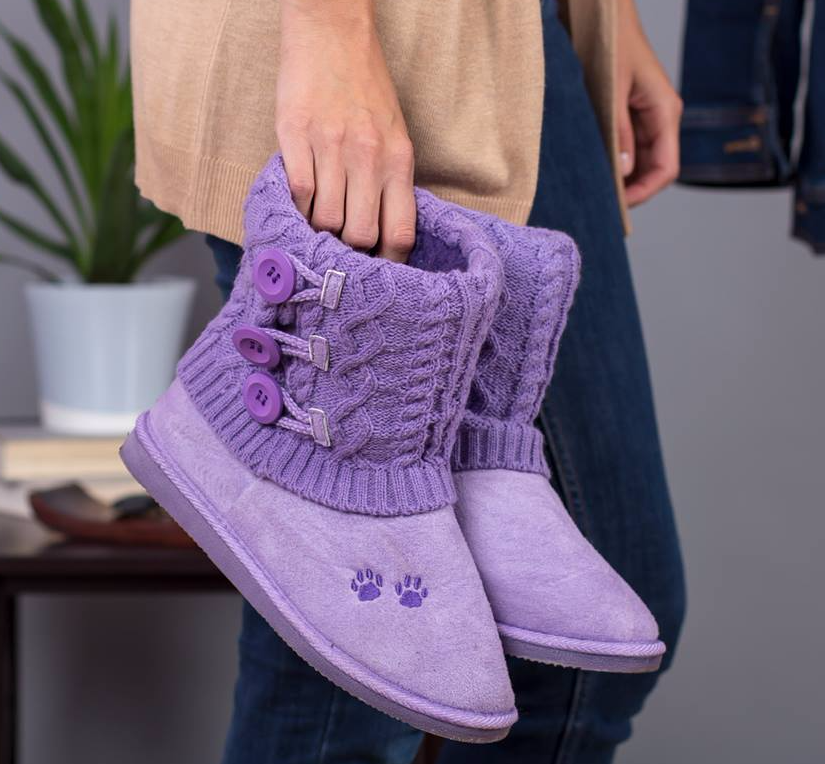 The Animal Rescue Site Paw Mid Rise Knit Boots Ladies Size 9 Purple