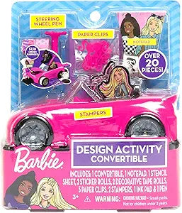 Barbie Convertible Mini Design Activity Set Stamp Pen Paper Clips Notepad Tape