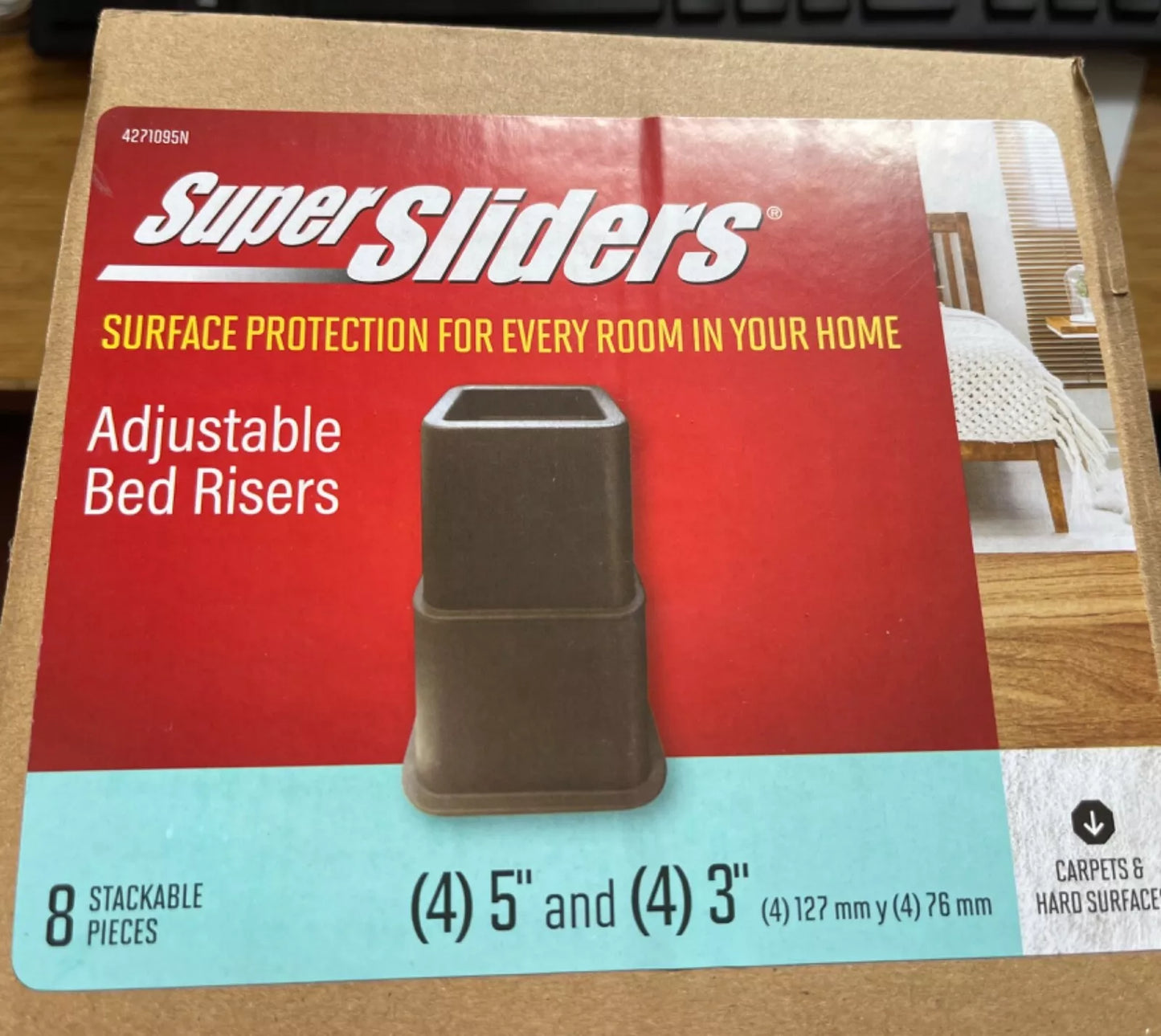 8-Pack Set - 4/3" & 4/5" Bed Risers Furniture Risers HD Super Sliders 4271095N