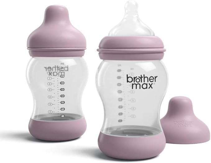 Brother Max Baby Bottles, Anti-Colic Breast-Milk Feeding Bottles, Breast-Like Nipple for Natural Latch, BPA-Free Pink, 8oz 2 Count