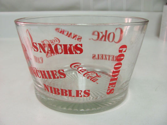 Coke Coca-Cola Glass Clear Red Snack Bowl Munchies Goodies Nibbles Candy