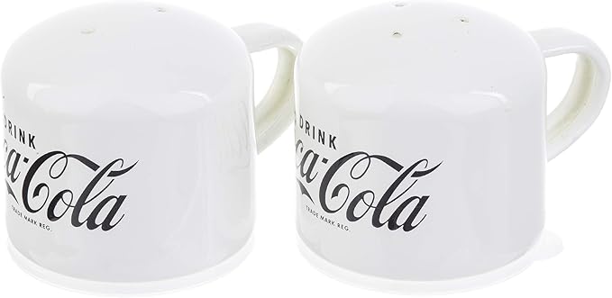 Coca Cola Salt Pepper Shaker Set Enamel White Shakers