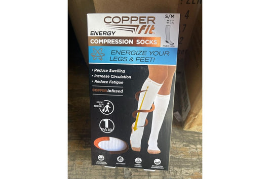 2 Pair Copper Fit Energy Compression Socks - White Size S/M