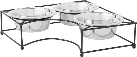 Frisco Straight Triple Corner Feeder Dog & Cat Stainless Steel Bowls
