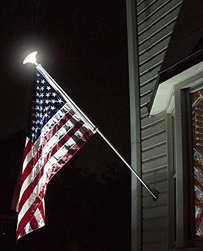 Automatic Dusk to Dawn Solar Powered Flag Pole Light with Brighter LEDs - Fits Most 1” Diameter flagpoles - Mounts on Top (Universal Connector)