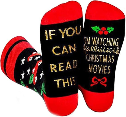 If You Can Read This I'm Watching Christmas Movies' Xmas Socks for Men Women Funny Cotton Xmas Socks Gifts Santa