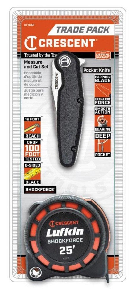 Crescent Lufkin 25ft Shockforce Dual Sided Tape Measure & Pocket Knife Set