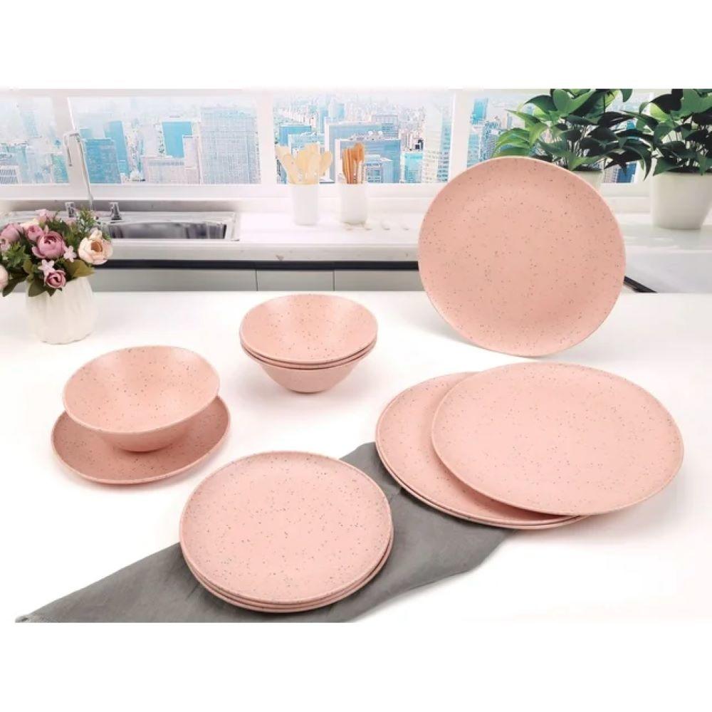 Mainstays 12-Piece Eco-Friendly Dinnerware Set, Pink