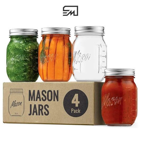 Mason Glass Jar Pints Regular Mouth Food Storage Containers 4 Pack Canning