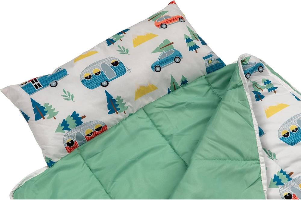 Road Trip Thomas Payne Children’s Sleeping Bag for Camping and Sleepovers Durable Material Zippered Closure, Built-in Carrying Tote, Machine Washable