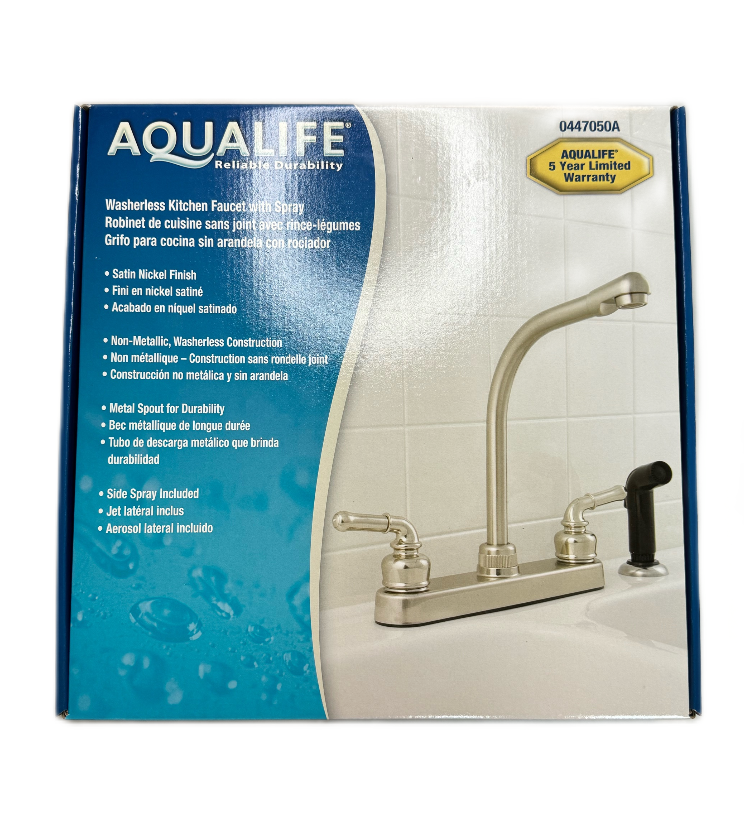 Aqualife Two Handle Satin Nickel Washerless Kitchen Faucet W Side Spray