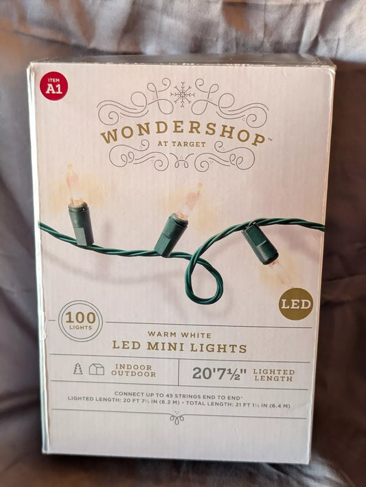 Wondershop Christmas Lights Warm White Mini Indoor/Outdoor 100 Count ~ 20' 1/2"