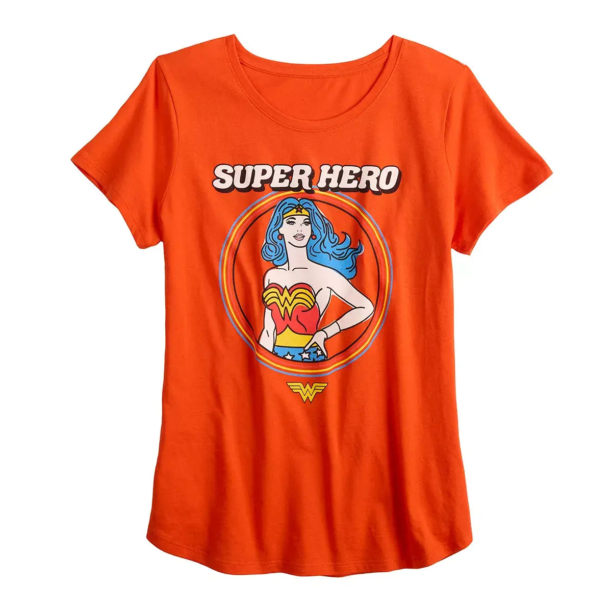 Women's DC Comics Wonder Woman Graphic Tee Super Hero Asst Sizes Mandarin Orange